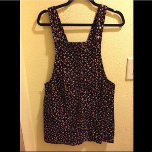 Xhilaration Black Floral Corduroy Overall Dress
